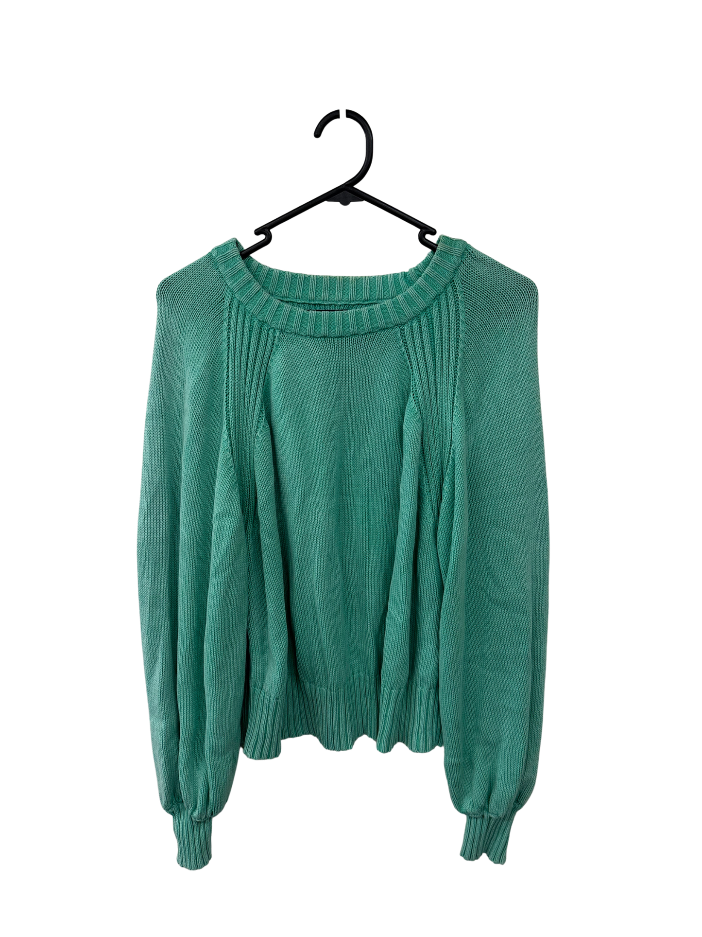 Turquoise Knit Balloon Sleeve Sweater