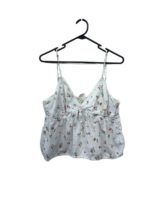 White, Red & Green Strappy Crop with Strawberry Pattern