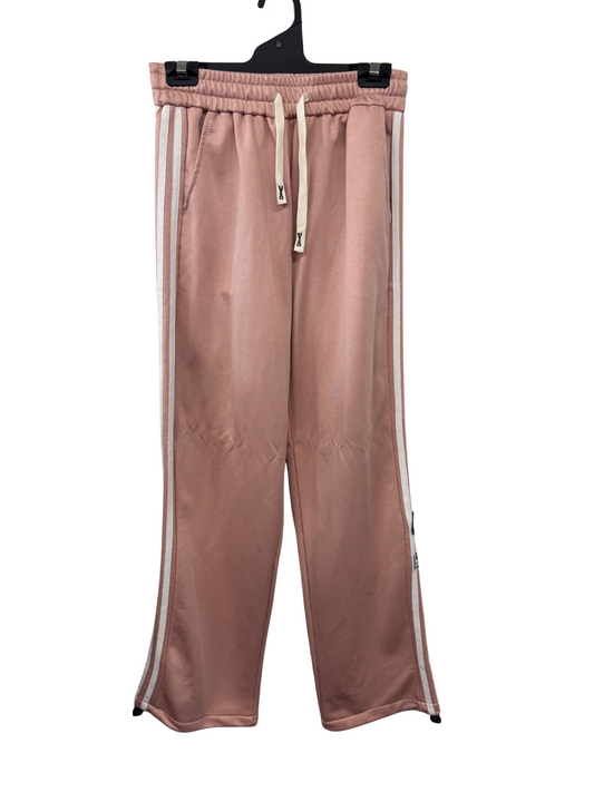 Light Pink Wide Leg Tracksuit Pants with Stripes and Patches