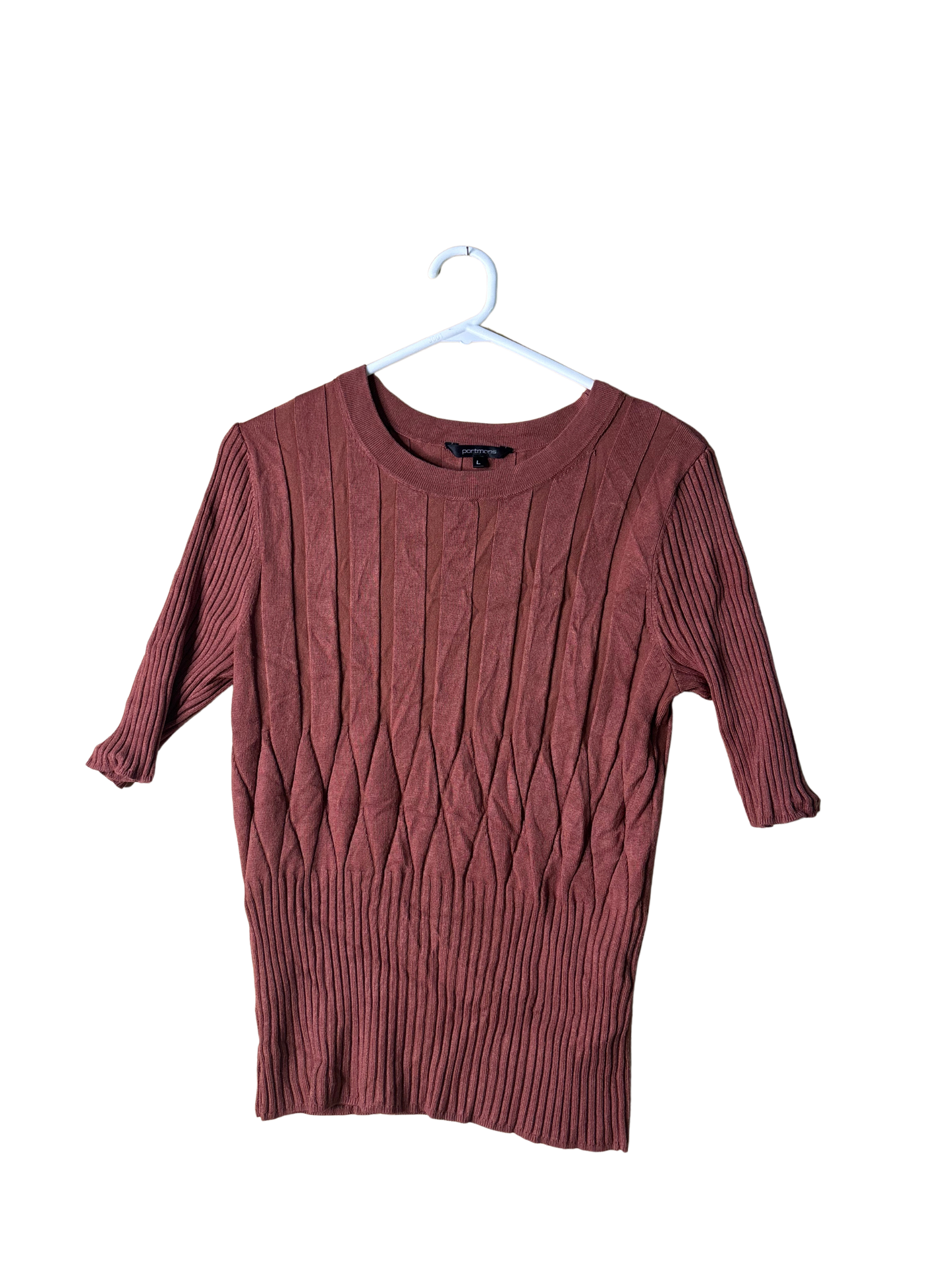 Brown Rib Knit Half Sleeve Top