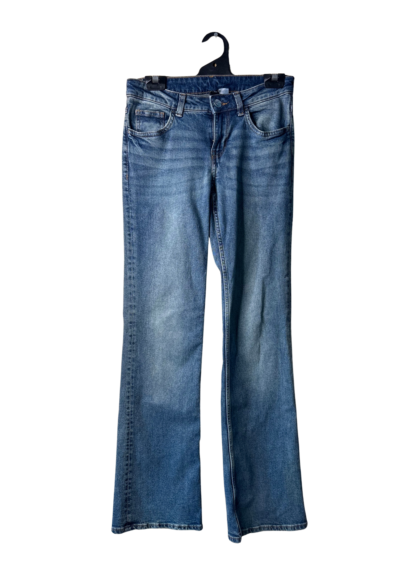 Dark Blue/Dirt Wash Low-Rise Bootcut Jeans
