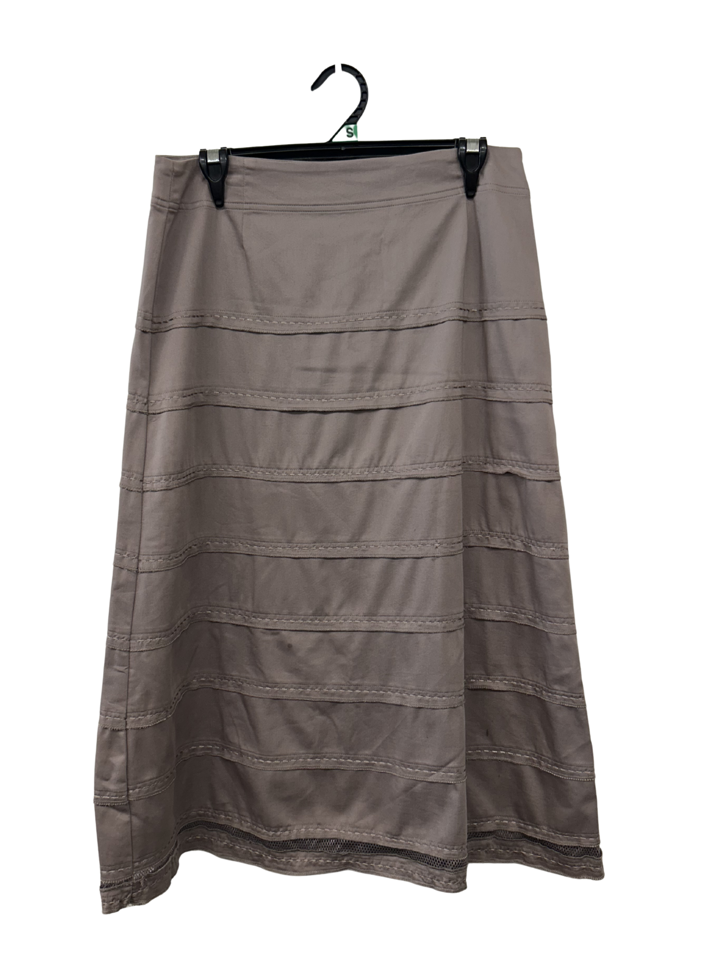 Grey Tiered Maxi Skirt with Silver Stitching