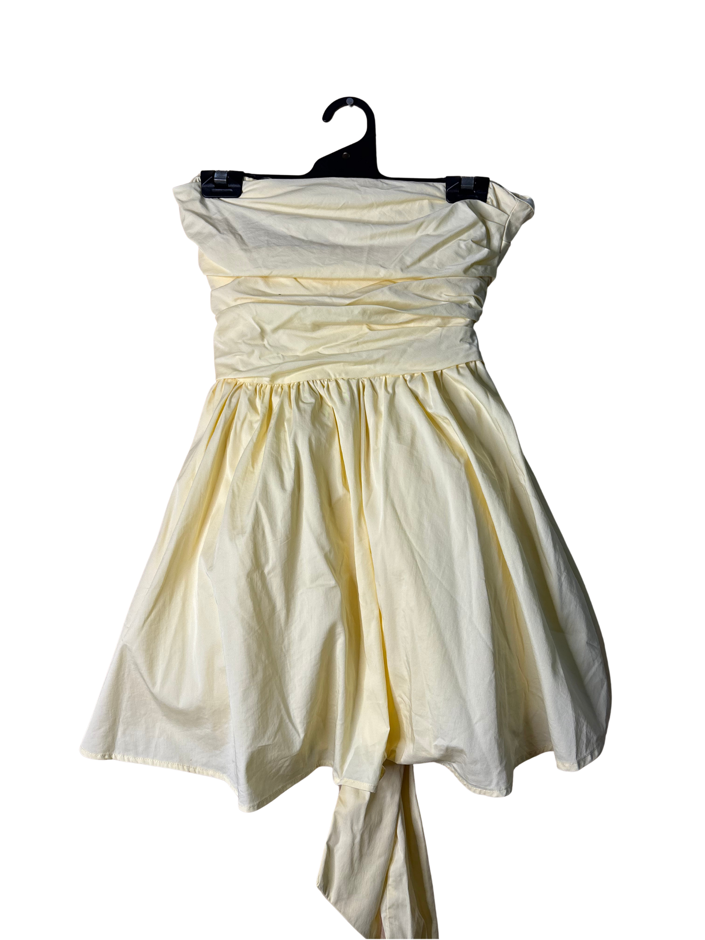 Light Yellow Bow Back Strapless Short Dress