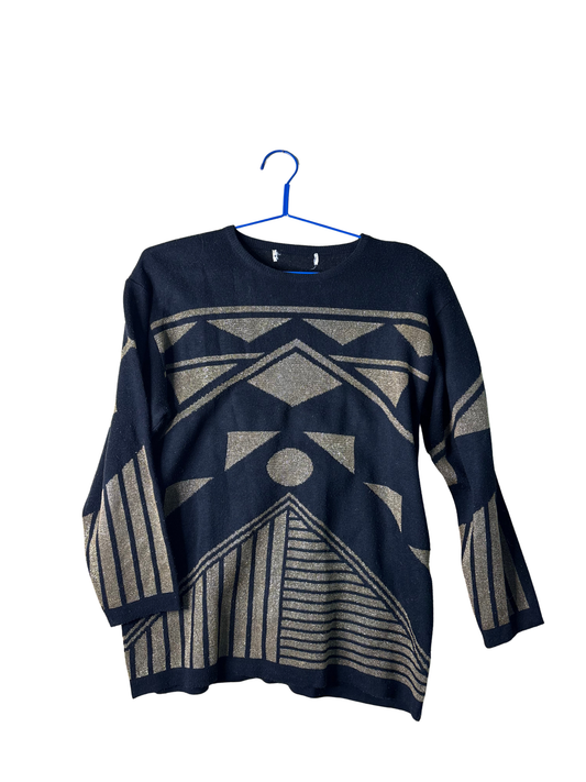 Vintage Black & Gold Patterned Knit Jumper