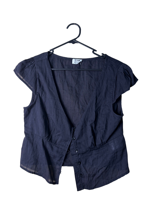 Black Cap Sleeve Button Up Top