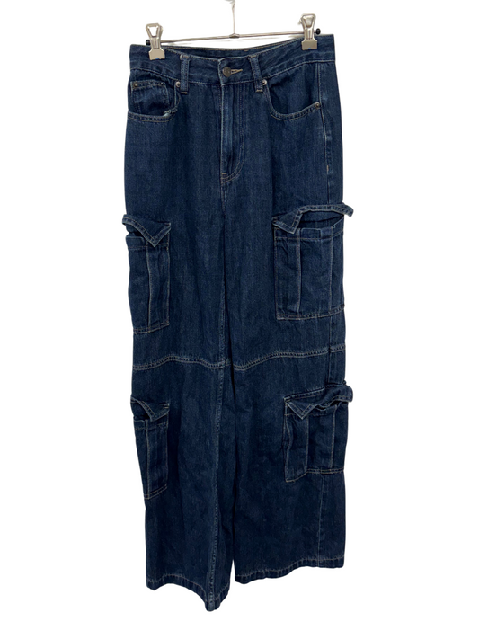 Dark Blue Highwaisted Wide Leg Cargo Pants