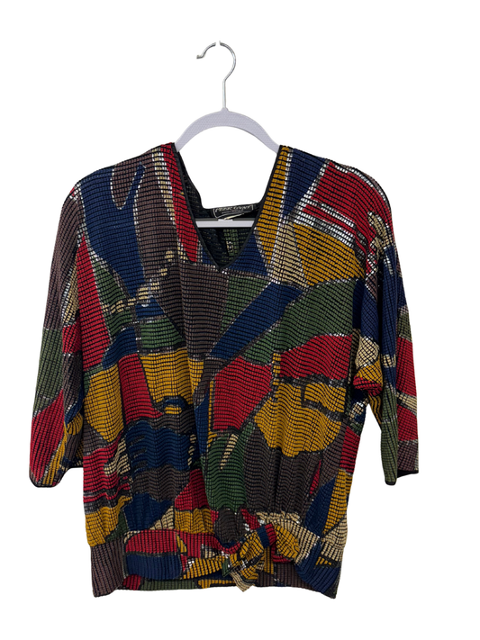 Vintage Multicolour Picasso-Inspired Abstract Shape Half Sleeve Top