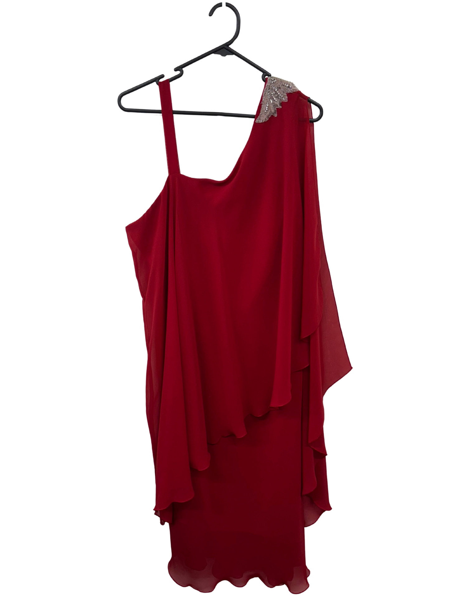 Red Thin Strap Midi Dress with Chiffon & Sequins