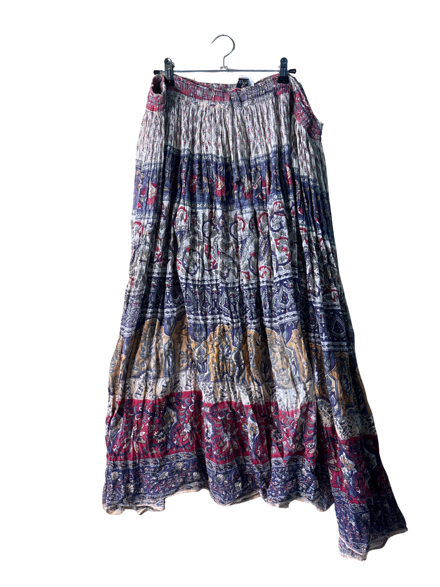 Cream, Blue, Red Pattern Midi Skirt