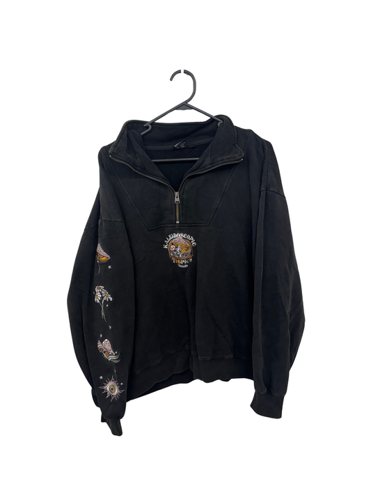 Black/Dark Grey Long Sleeve Quarter Zip with Embroidered Detail