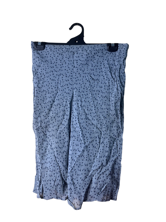 Grey & Dark Blue Floral Elastic Waist Knee Length Slip Skirt