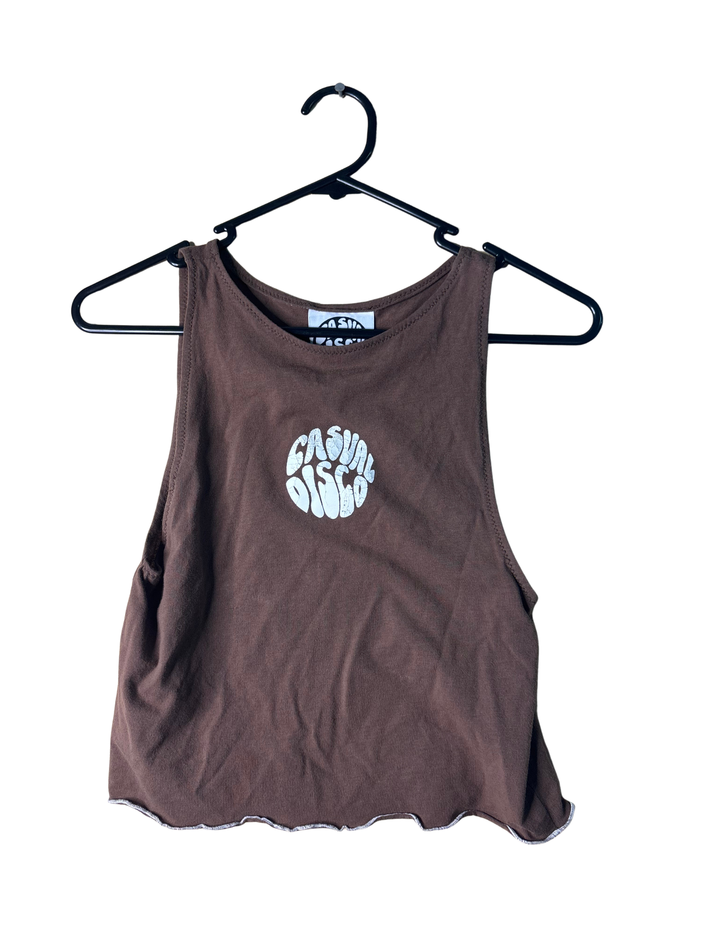 Brown Short Sleeveless Crop Top with Logo