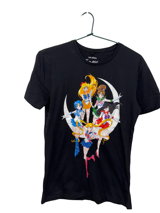 Black Short Sleeve Shirt with Sailor Moon Print
