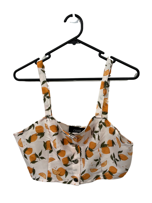 Cream & Yellow Lemon Print Strappy Crop Top