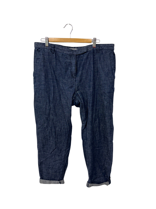 Dark Blue Denim Tapered Rolled Hem Pants