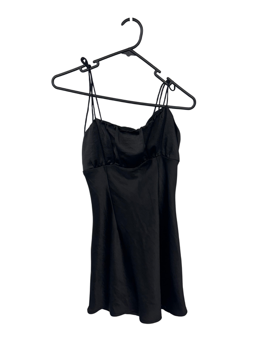 Black Tie Strap Short Ruched Bust Dress
