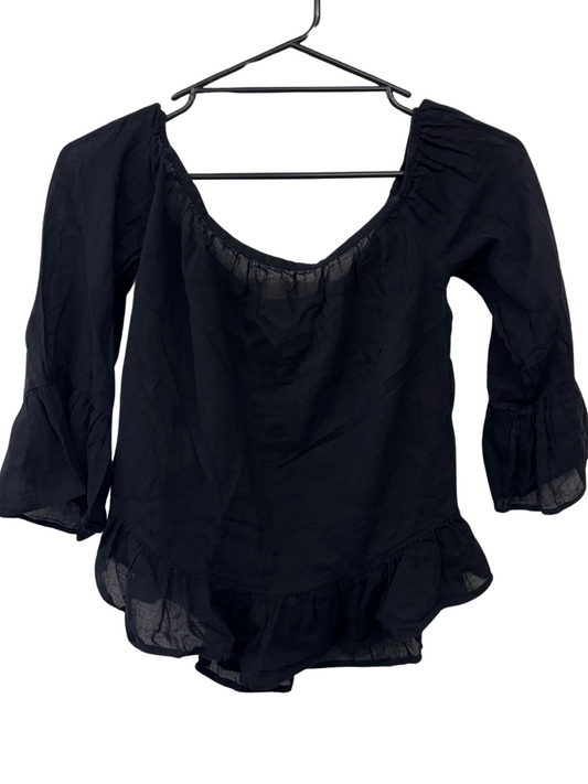 Black Long Sleeve Off the Shoulder Top with Ruffles