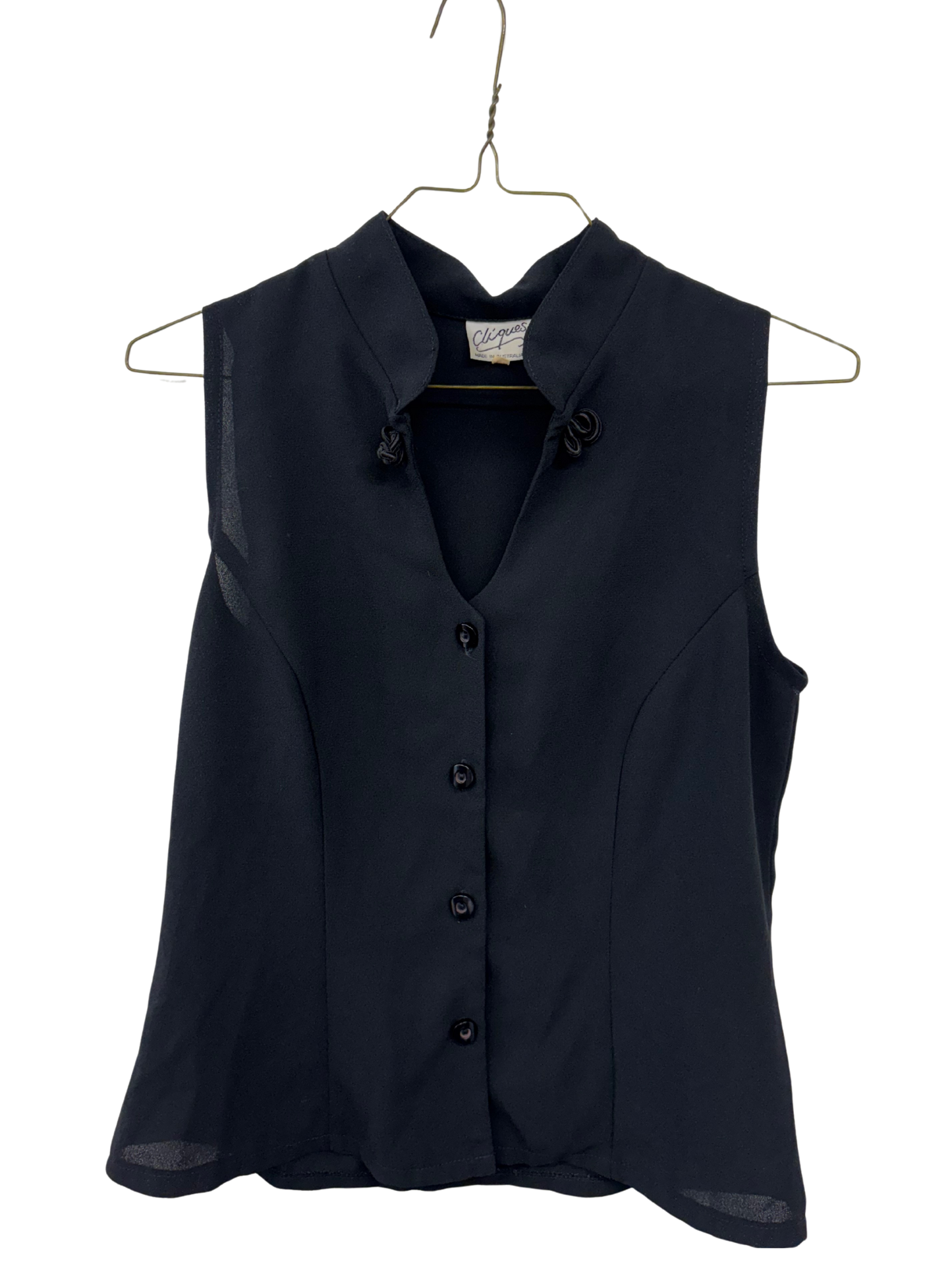 Vintage Black Sleeveless Shirt with Buttons