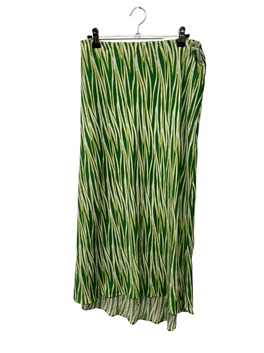 White, Green, Yellow Zebra Print Midi Skirt