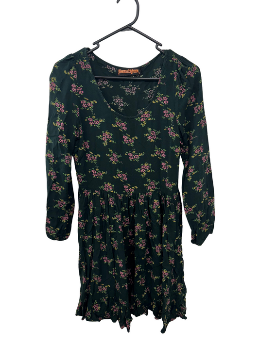 Green, Pink, Yellow Floral Print Long Sleeve Dress