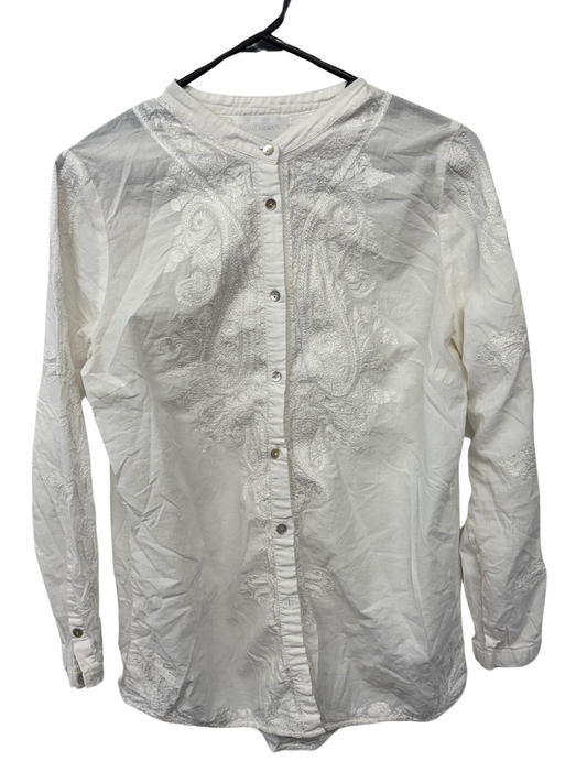 White Long Sleeve Embroidered Button Up Shirt