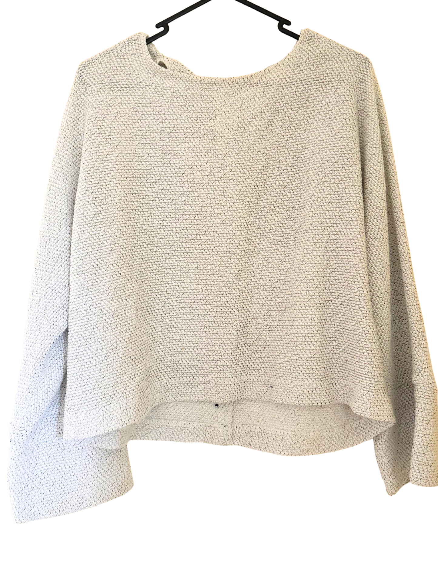 White & Black Marle Batwing Long Sleeve Top with Back Buttons