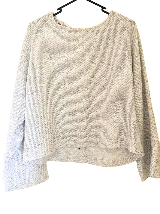 White & Black Marle Batwing Long Sleeve Top with Back Buttons