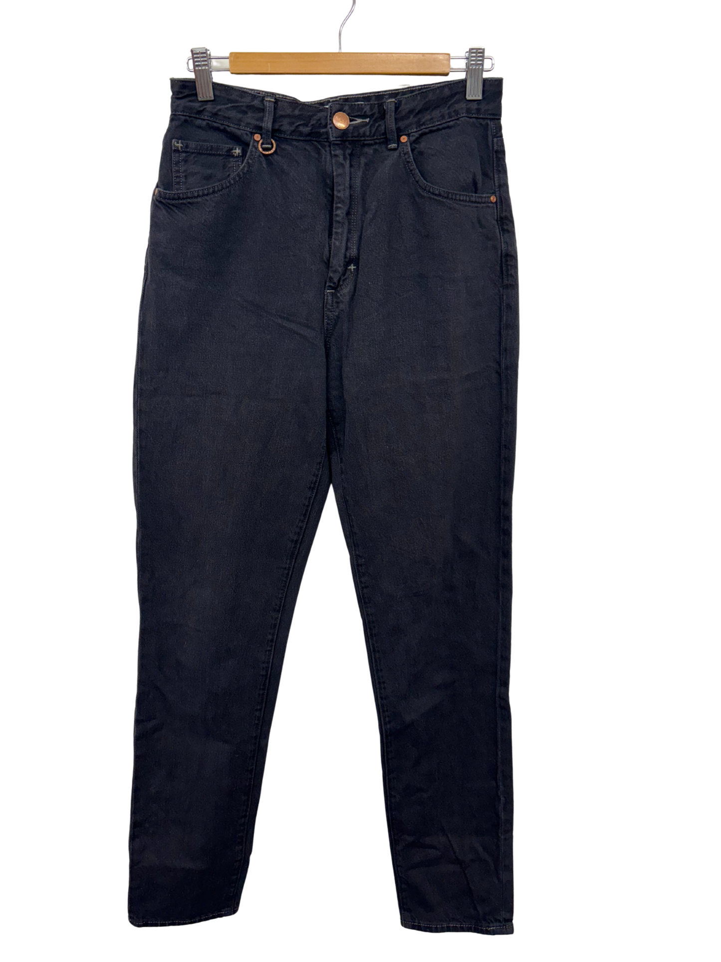 Black Mid Rise Straight Leg Jeans