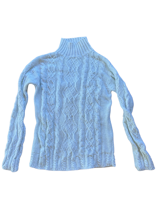 Vintage Light Blue/Cream Cable Knit Fitted Jumper