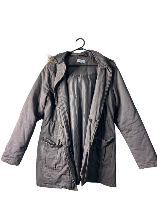 00s Khaki Jacket with Faux Fur Hood