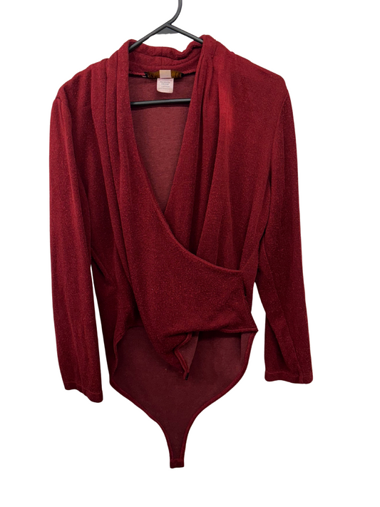 80s Red Knit Long Sleeve Bodysuit