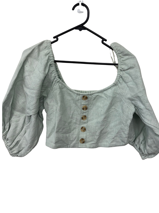 Light Green Puffy Sleeve Crop Top