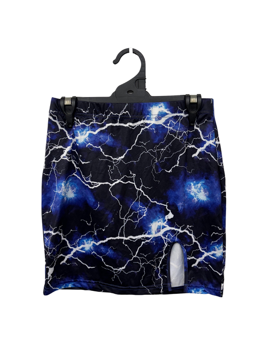 Black, Blue, White Lightning Print Mini Skirt