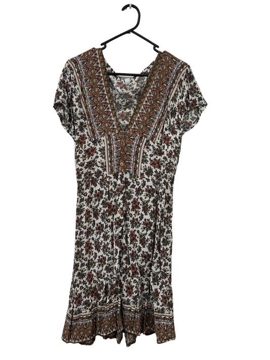 White & Multicolour Cap Sleeve Floral Mini Dress