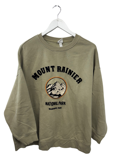 Light Green Oversized Sweater with 'Mount Rainier' Print