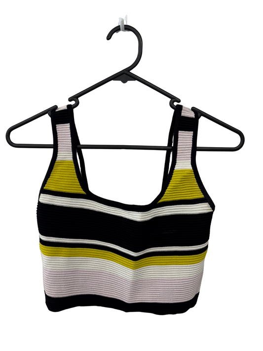 White, Black, Pink, Yellow Striped Ribbed Crop Singlet Top