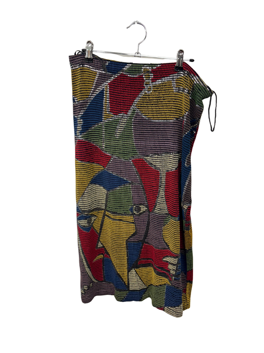 Vintage Multicolour Picasso-Inspired Abstract Shape Midi Skirt