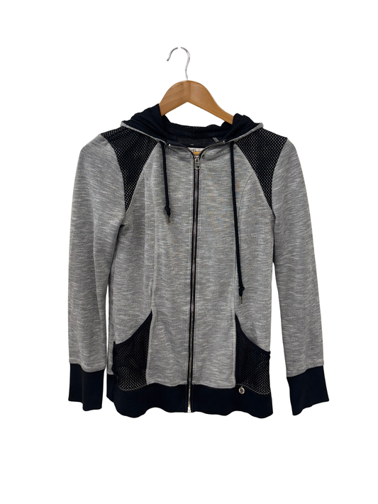 Grey Zipup Fitted Hoodie with Mesh Detail