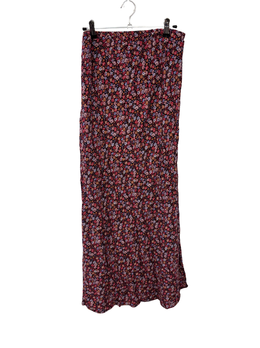 Black, Pink, Blue Floral Highwaisted Midi Slip Skirt