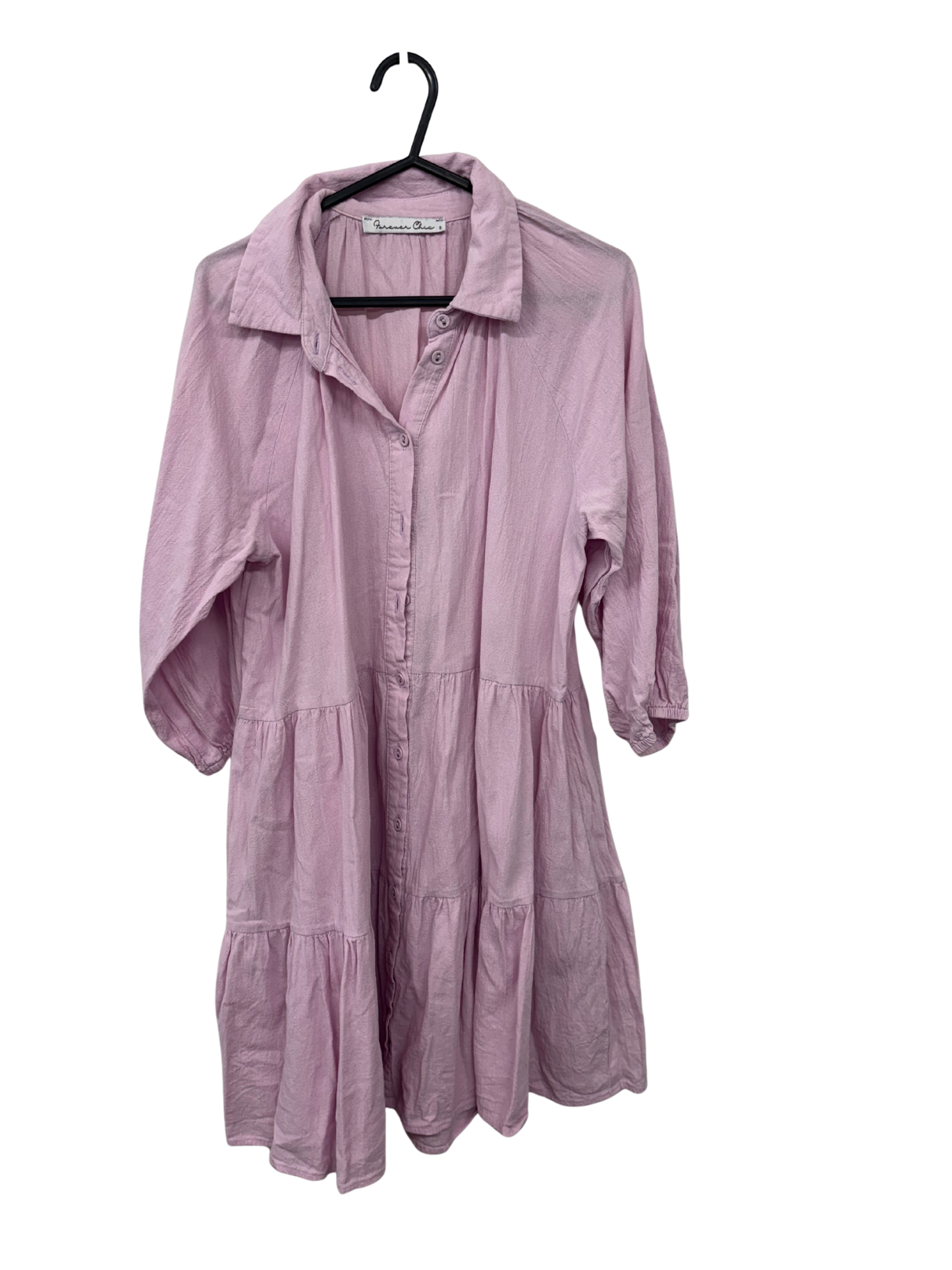 Light Pink Long Sleeve Tiered Button Up Dress