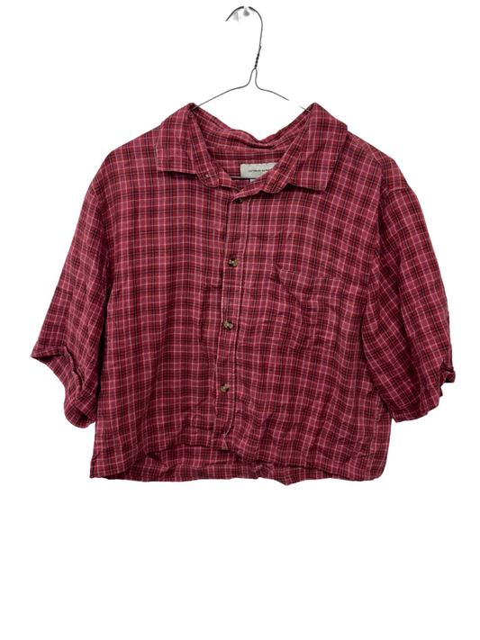 Red, Black Check Cropped Oversized Button up Shirt