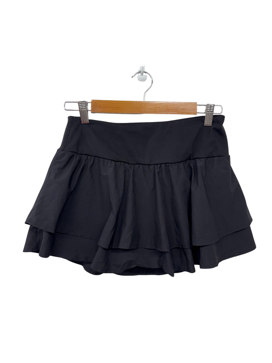 Black Mid Rise Short Exercise Skirt with Built In Shorts
