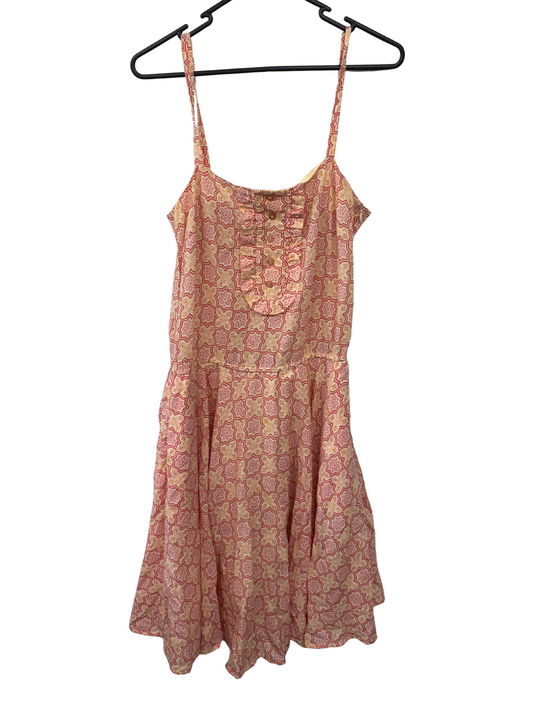 Cream, Orange, Pink Geometric Print Strappy Midi Dress