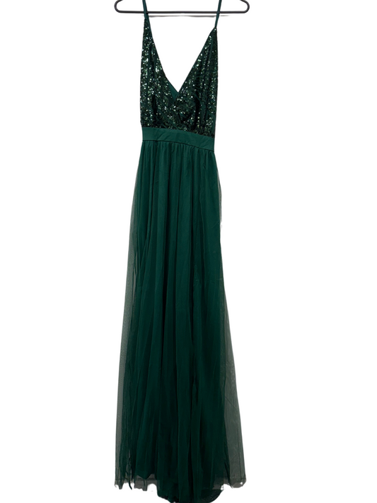 Green Thin Strap Maxi Dress with Sequins & Slit