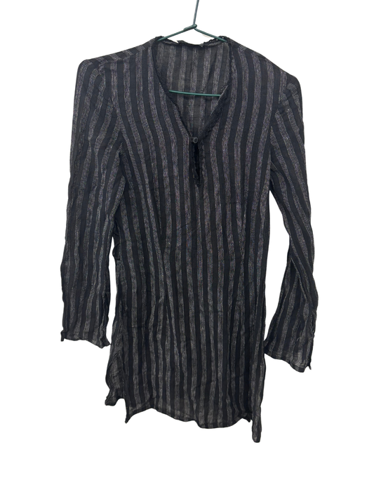 Black & White Stripe Long Sleeve Long Top