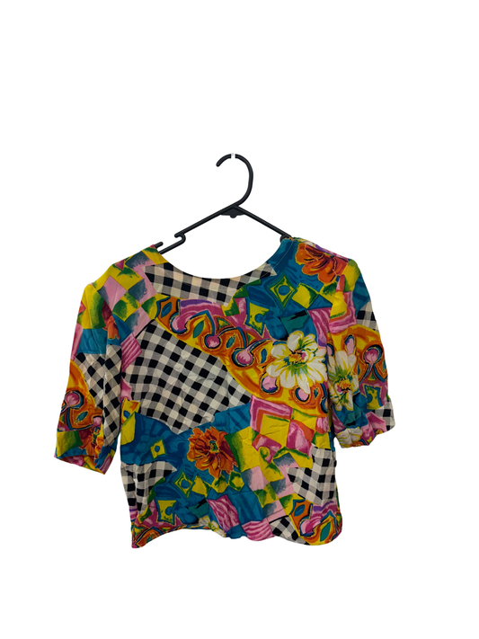 Vintage Check & Floral Multicolour Short Sleeve Top