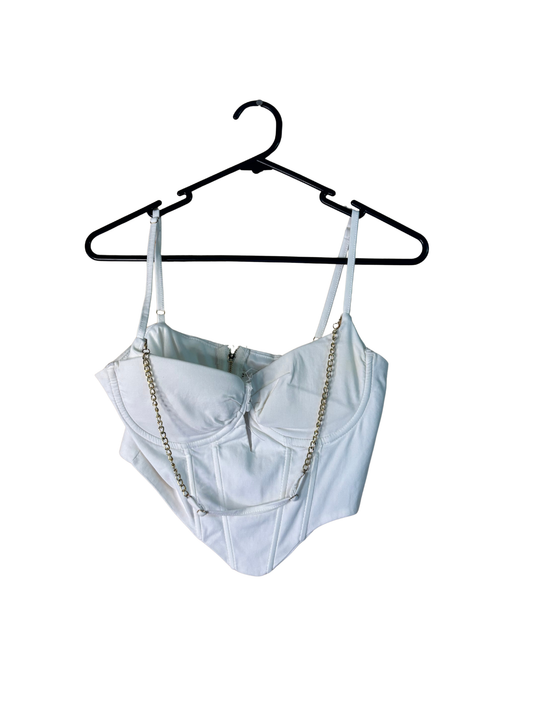 White Strappy Crop Corset Top with Gold Chain