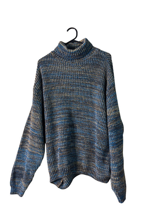 Brown, Blue, Yellow Knit Turtleneck Jumper