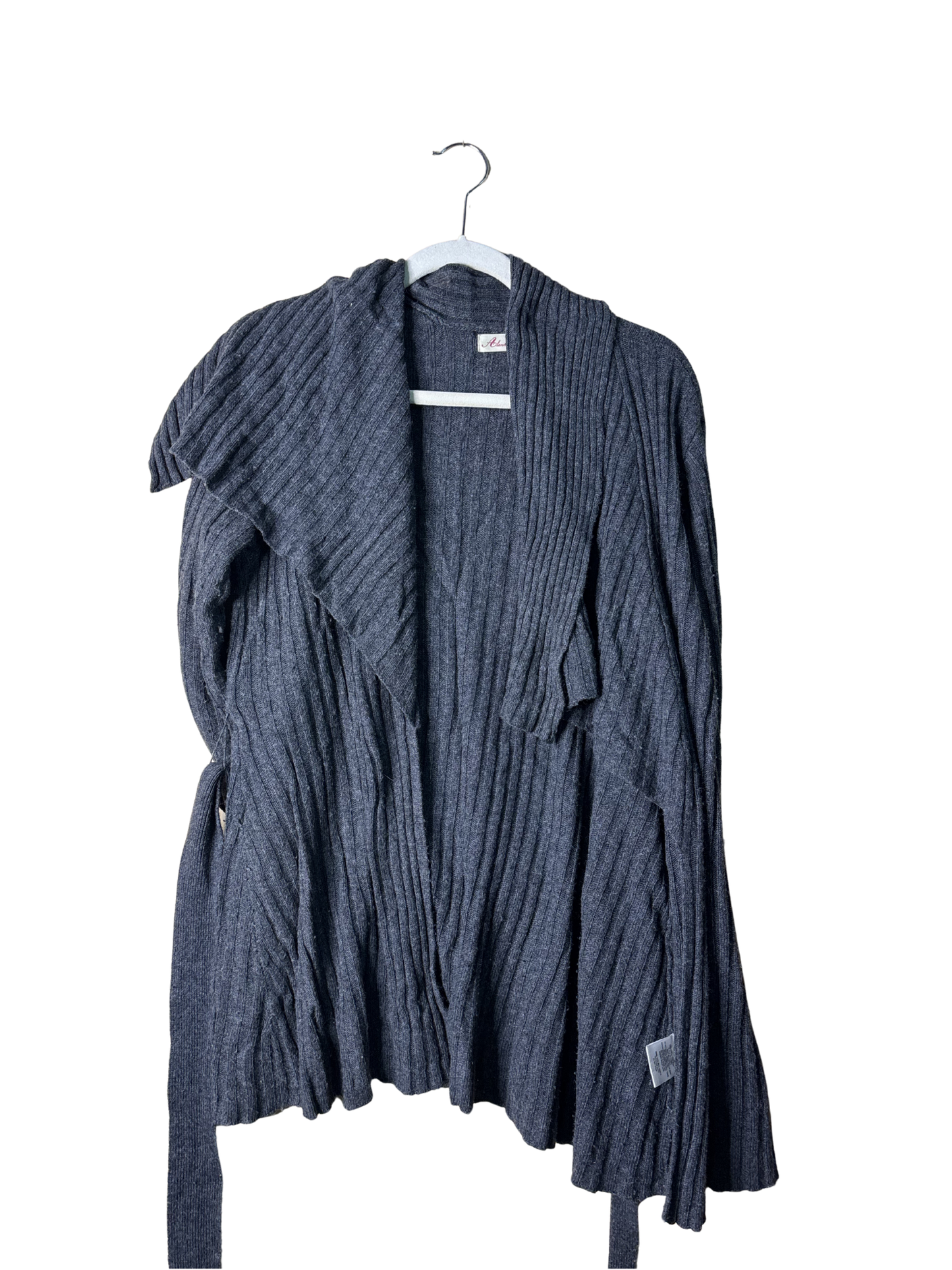 Dark Grey Rib Knit Long Sleeve Cardigan