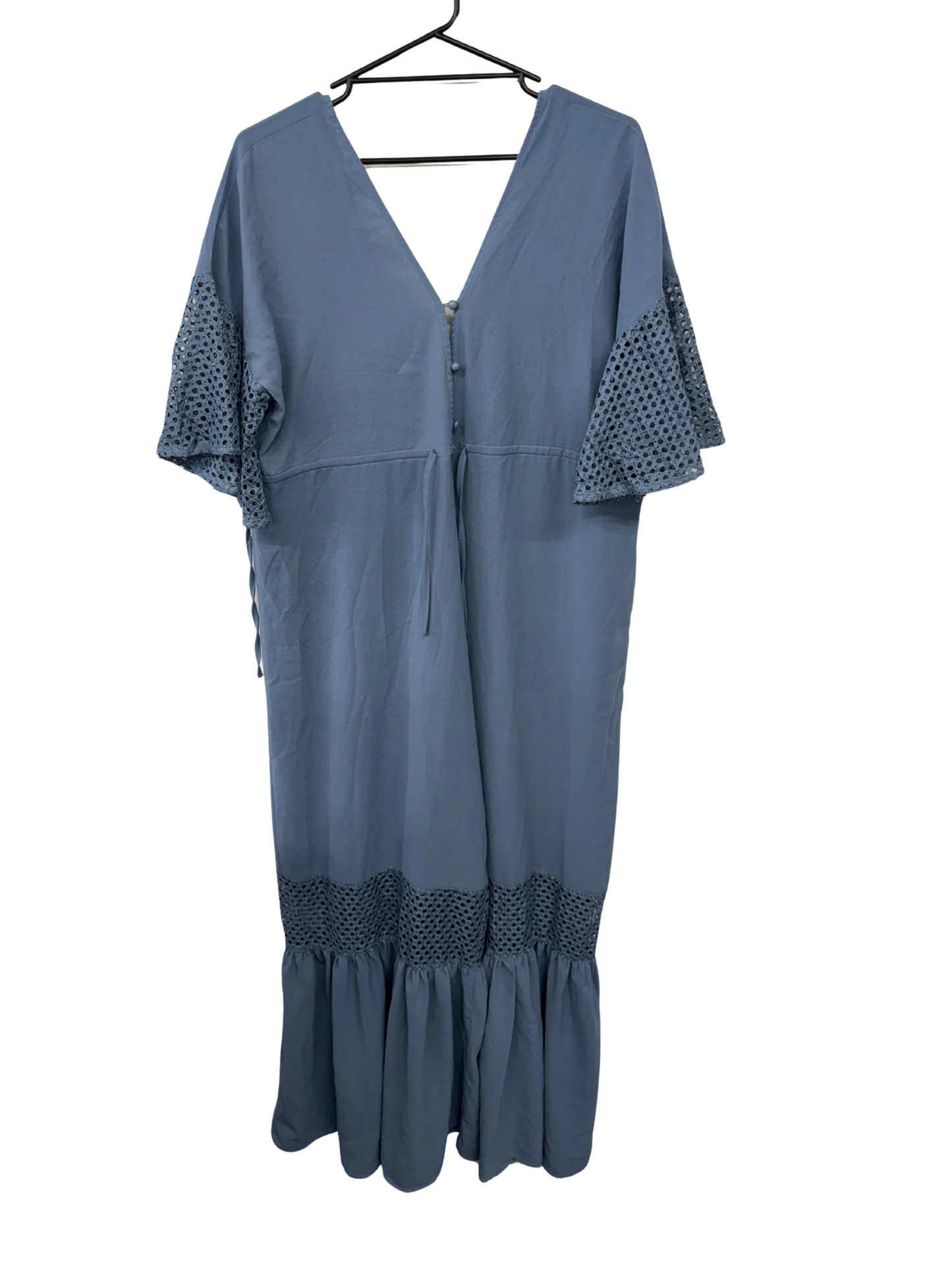 Blue Short Sleeve Jumpsuit with Lace